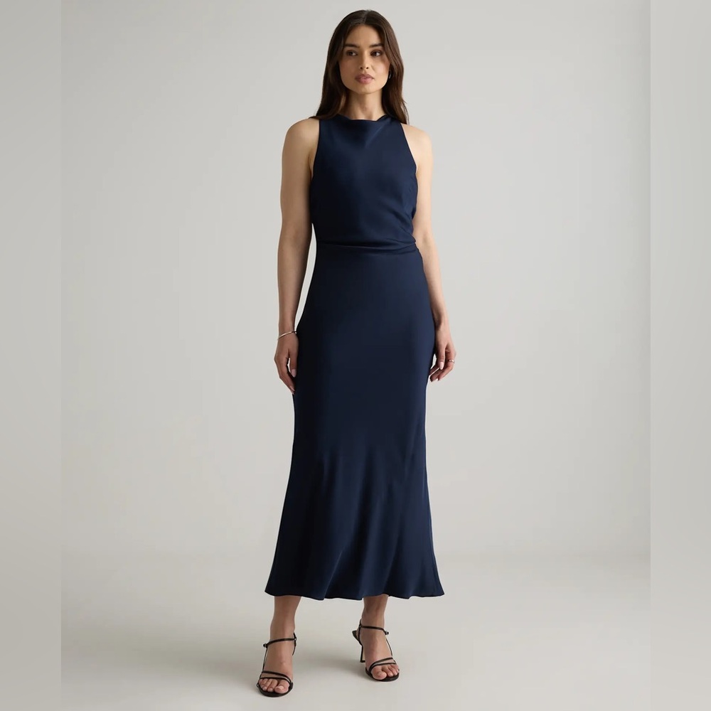 Quince Washable Stretch Silk High Neck Midi Dress